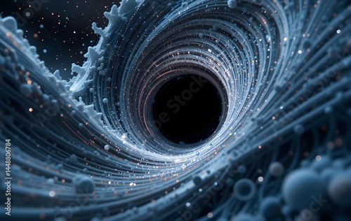 Abstract visualization of gravitational waves or black hole using 3D render, diversity of fractal realms, black hole abstract 3d render