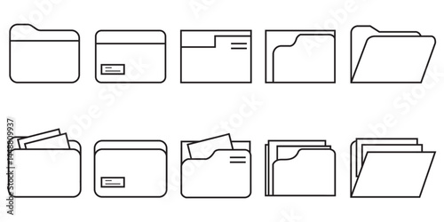Icon set of files, folders, data in different styles. Vector illustration