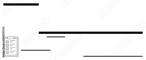 Clipboard with checklist alongside horizontal lines for writing or structuring tasks and plans. Ideal for productivity, planning, task management, minimal design, organization, note-taking, flat