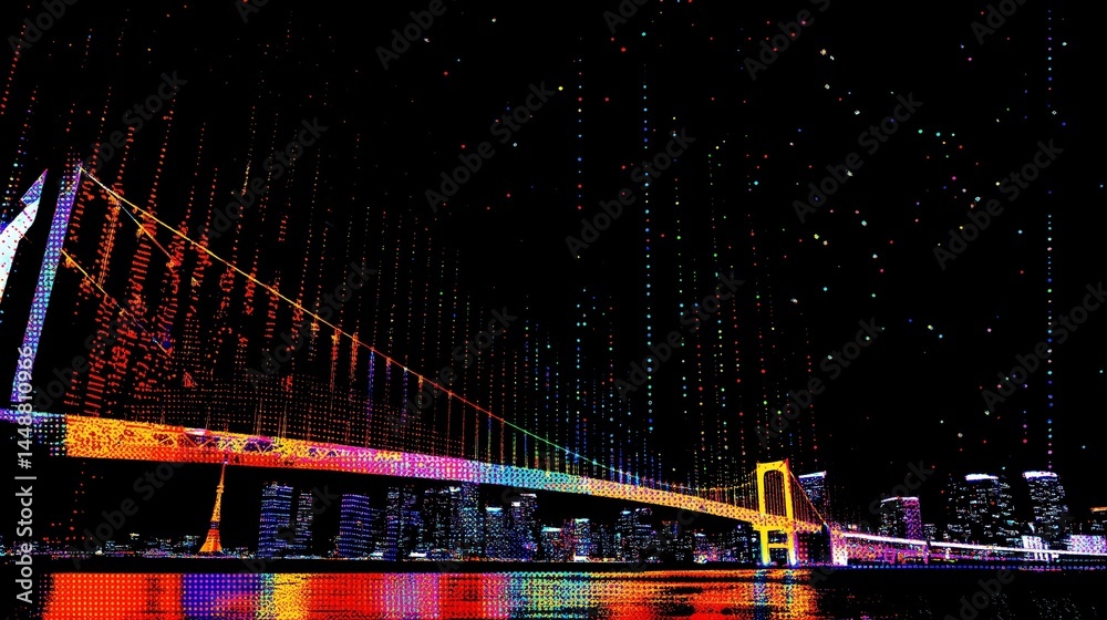 Obraz premium Night view with reflection of the bridge