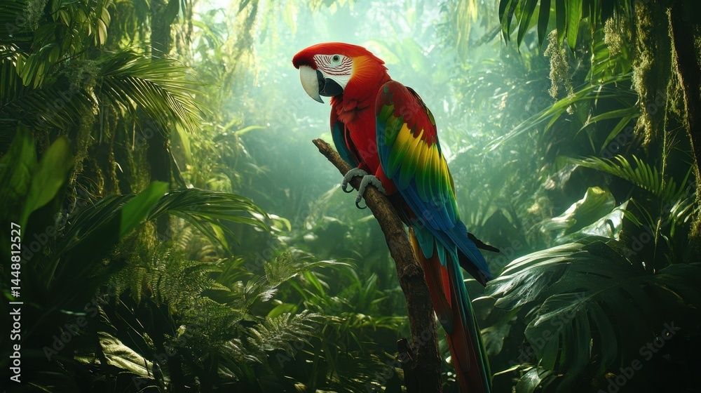 custom made wallpaper toronto digitalScarlet Macaw in Lush Rainforest Canopy