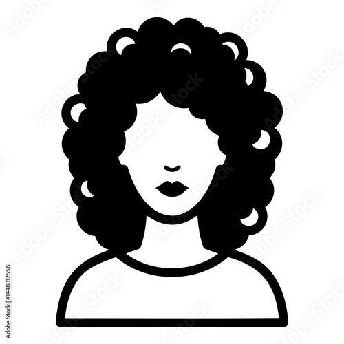 Woman with curly hair expressing calmness in minimalist style  