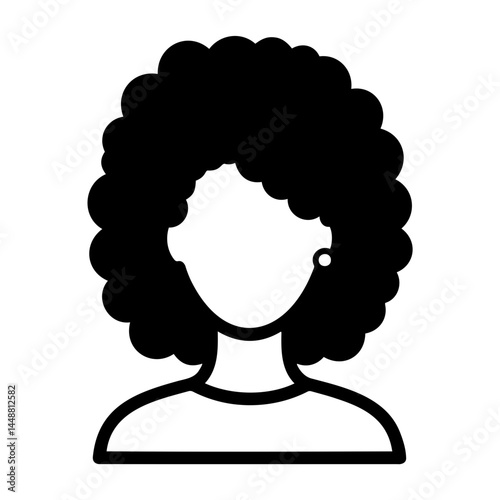 Permed Women with Curly Hair Icon in Black and White  