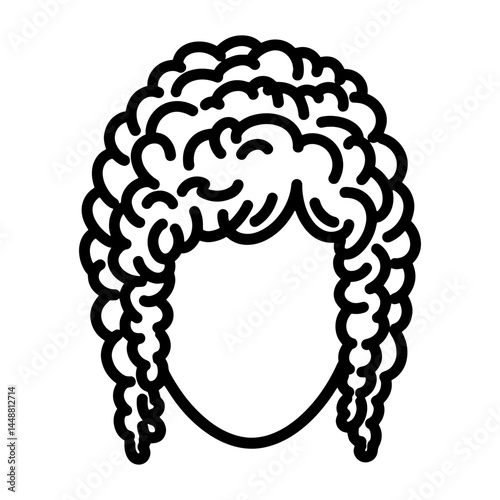 Permed hairstyle illustration with curly texture on white background  