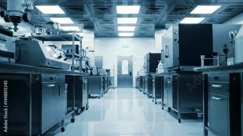 Clean Lab Interior with Equipment Row View in Modern Facility