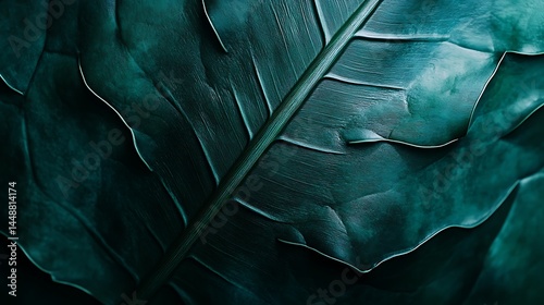 Close-up view of a deep teal plant leaf.
