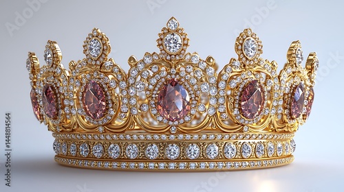 Ornate Gold Crown With Pink Gemstones And Diamonds High Resolution Photo