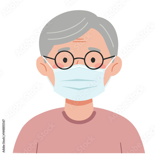 Senior with medical mask - elderly person wearing face mask , atmosphere of awareness and health consciousness.