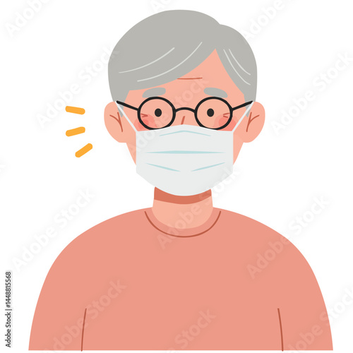 Senior with medical mask - elderly person wearing face mask , atmosphere of awareness and health consciousness.