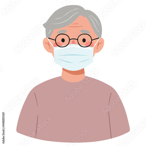 Senior with medical mask - elderly person wearing face mask , atmosphere of awareness and health consciousness.