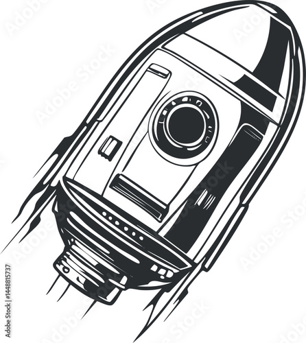 Top view illustration of a speedboat moving fast on water, suitable for marine and travel themes