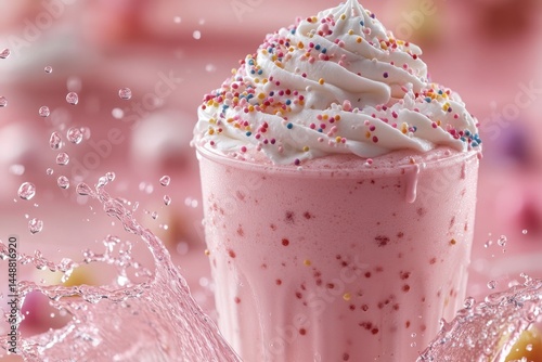 Strawberry Delight: Frozen drink topped with whipped cream and colorful sprinkles