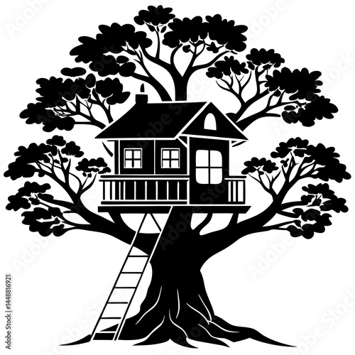 house and tree silhouette vector illustration