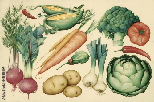 Hand drawn vegetable pattern illustration 
