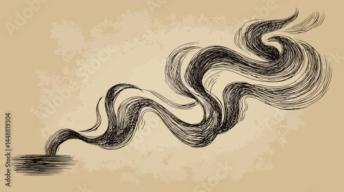 Smoke icon, doodle steam line vector, hand drawn heat waves with coffee aroma, cooking smoke illustration   -  