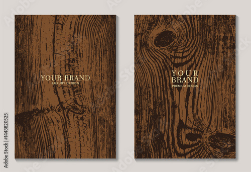 Set of wooden vector texture. Modern textured Eco background with wood annual rings texture for cover design, invitation, brochure, booklet, flyer, note book, menu design.