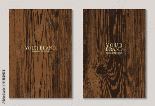 Set of wooden vector texture. Modern textured Eco background with wood annual rings texture for cover design, invitation, brochure, booklet, flyer, note book, menu design.