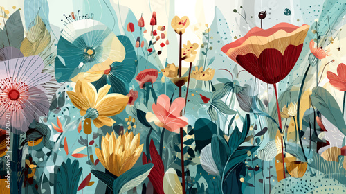 Vector in floral and groovy style, flowers and plants, floral botanic design templates, frames and modern art prints, posters and placards   - 