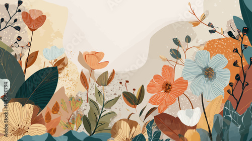 Vector in floral and groovy style, flowers and plants, floral botanic design templates, frames and modern art prints, posters and placards   -  