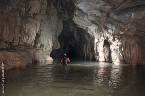 Adventurer Explores Vast Karst Underground Stream  
