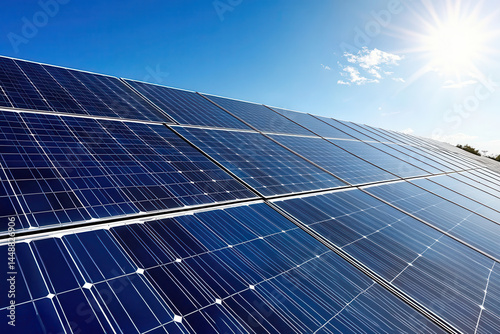of solar panels installed on rooftops of modern houses in bustling city.