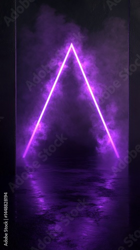 Purple Neon Triangle in Smoky Room