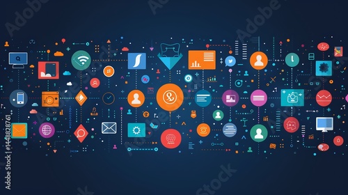 Infographic detailing the process of digital marketing from exploring buyer personas to optimizing social media content and achieving KPI's