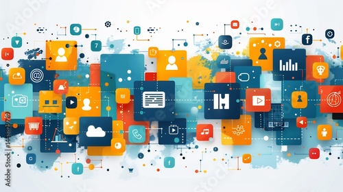 Infographic detailing the process of digital marketing from exploring buyer personas to optimizing social media content and achieving KPI's