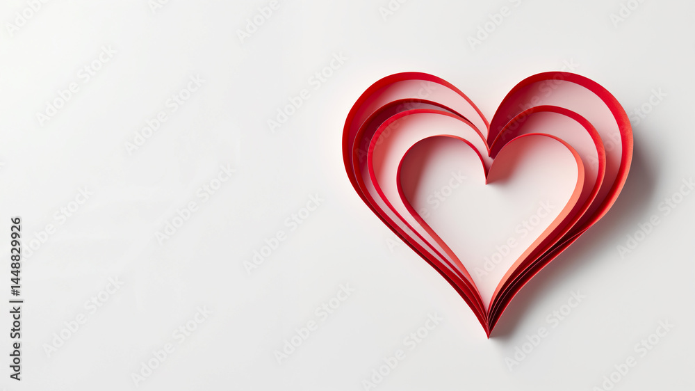 Red paper heart folded into 3D shape. Love and romantic design concept. Red paper heart folded into 3D shape. Love and romantic design concept.