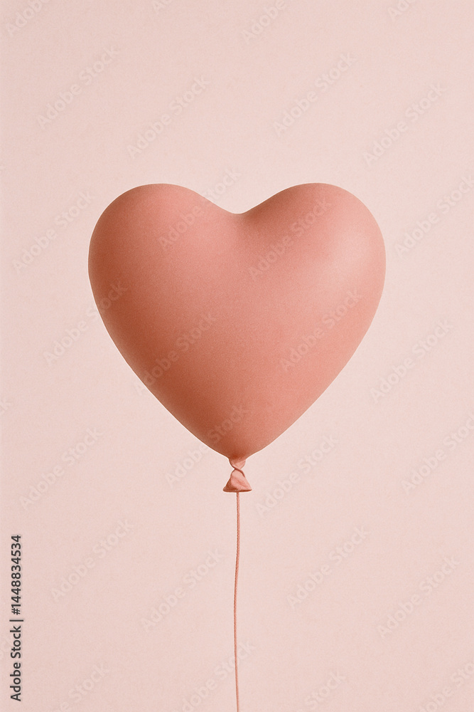 Pink Heart Balloon on Neutral Background — Minimal Love Concept with Soft Elegance