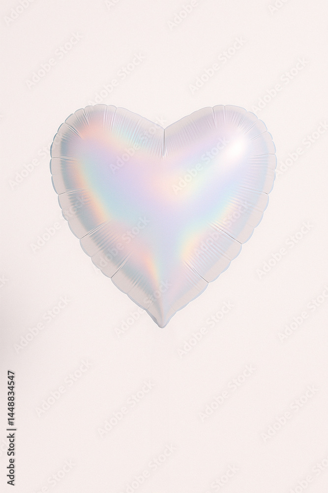 Iridescent Heart Balloon on Soft Background — Minimal Love Symbol with Rainbow Shine
