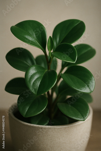 Obraz na płótnie Elegant Potted Peperomia Plant — Minimal Indoor Greenery for Natural Decor w salonie