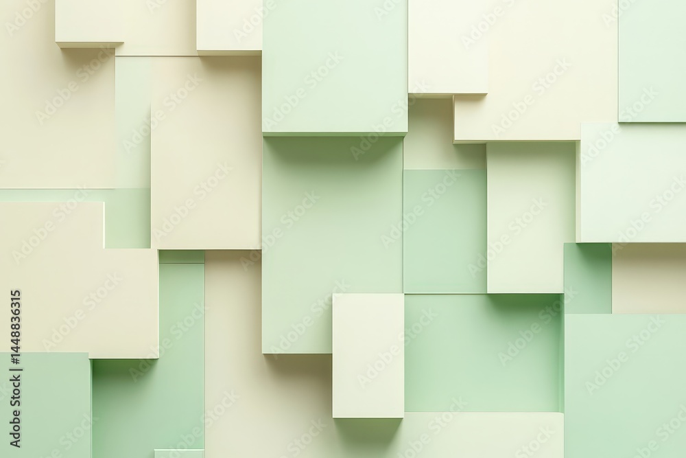 Obraz premium Minimalist Stacked Gradient Rectangles in Muted Green and Beige Tones