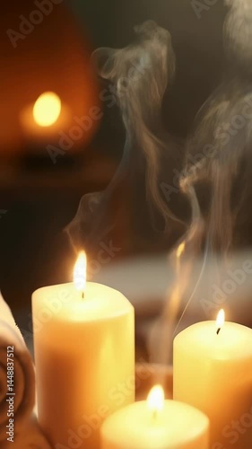A relaxing spa treatment with candles, essential oils and stones in a tranquil setting.