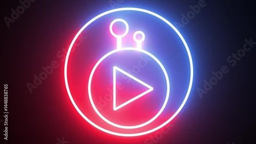 A sparkling, dynamic video player button with various color along black background.