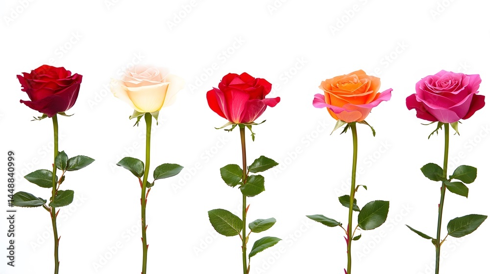 Naklejka premium Five Colorful Roses Closeup Photography