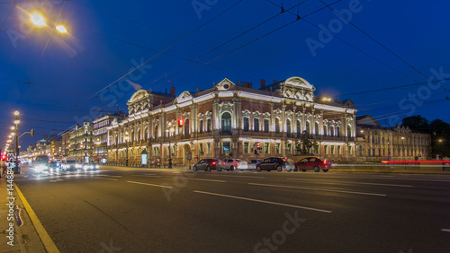 Beloselsky-Belozersky Palace from Anichkov Bridge night timelapse hyperlapse, St. Petersburg, Russia photo