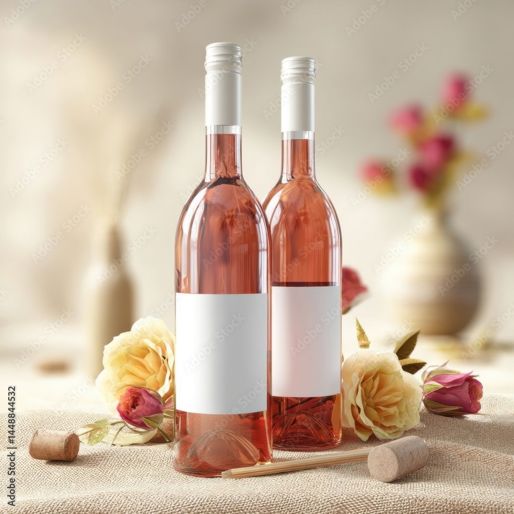 Naklejka premium Elegant Mockup of Two Rose Wine Bottles