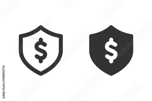 Shield with dollar sign icon. Represents financial security, protection of money, and investment concepts