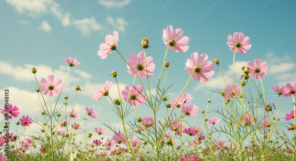 Pastel Pink Cosmos Field: A Serene Summer Meadow Pastel Pink Cosmos Field: A Serene Summer Meadow