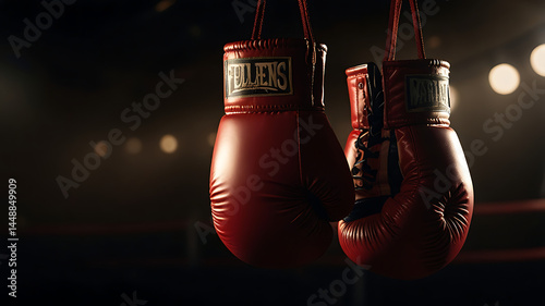 Red Boxing Gloves & Sports Equipment: Professional Training Gear for Combat Sports & Fitness Enthusiasts photo
