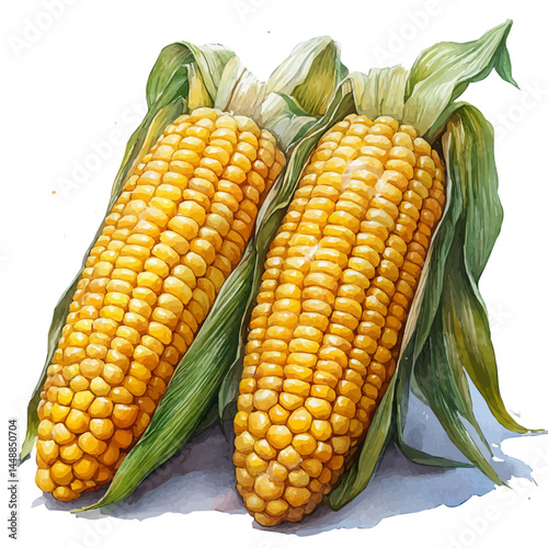 Buttered Corn On The Cob, watercolor vector, isolated on a white background.