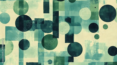 Abstract Geometric Pattern Green Teal Circles Squares Background