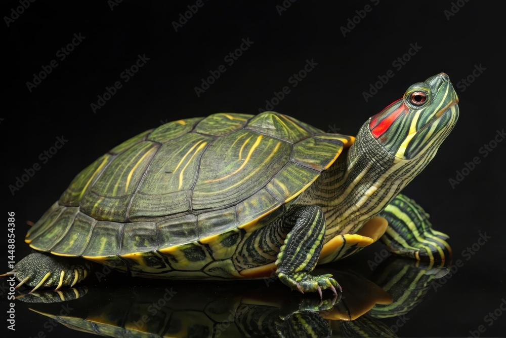 Obraz premium Colorful Turtle with Striped Shell and Vibrant Red Markings