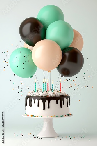 Birthday cake with balloons and candles (1)