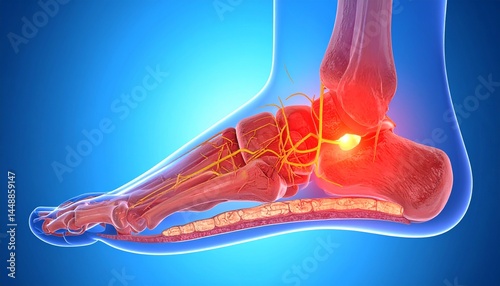 3D Medical Diagram of Diabetic Foot Nerve Damage
