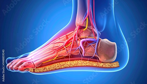 3D Medical Diagram of Diabetic Foot Nerve Damage