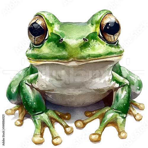 illustration of Bullfrog With Wide Eyes, watercolor vector, isolated on a white background.