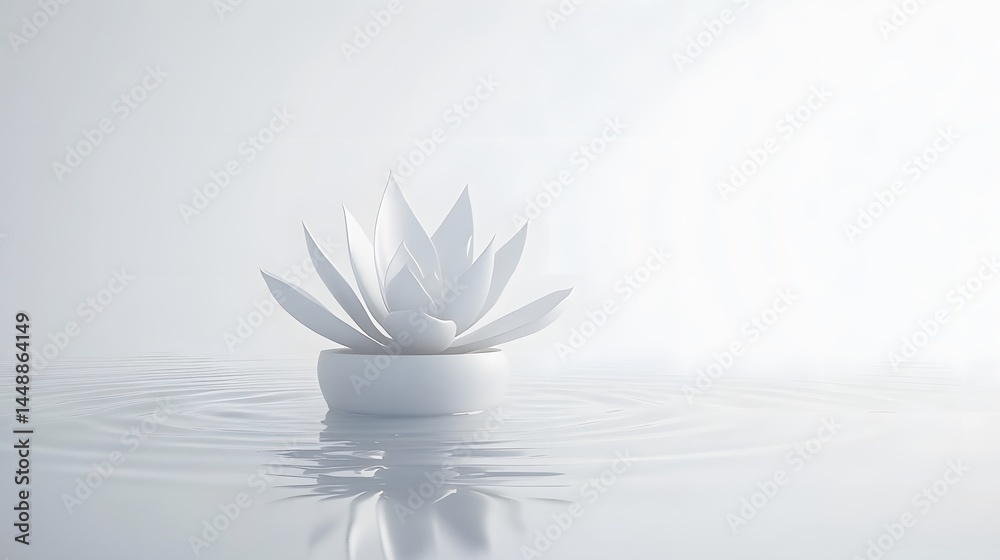 Fototapeta premium Serene White Lotus Flower in Minimalist Water Setting