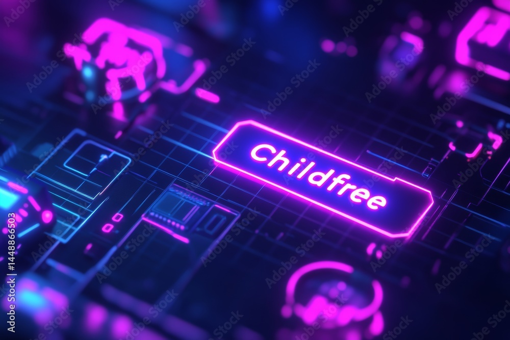 Futuristic neon circuit board with childfree message Futuristic neon circuit board with childfree message